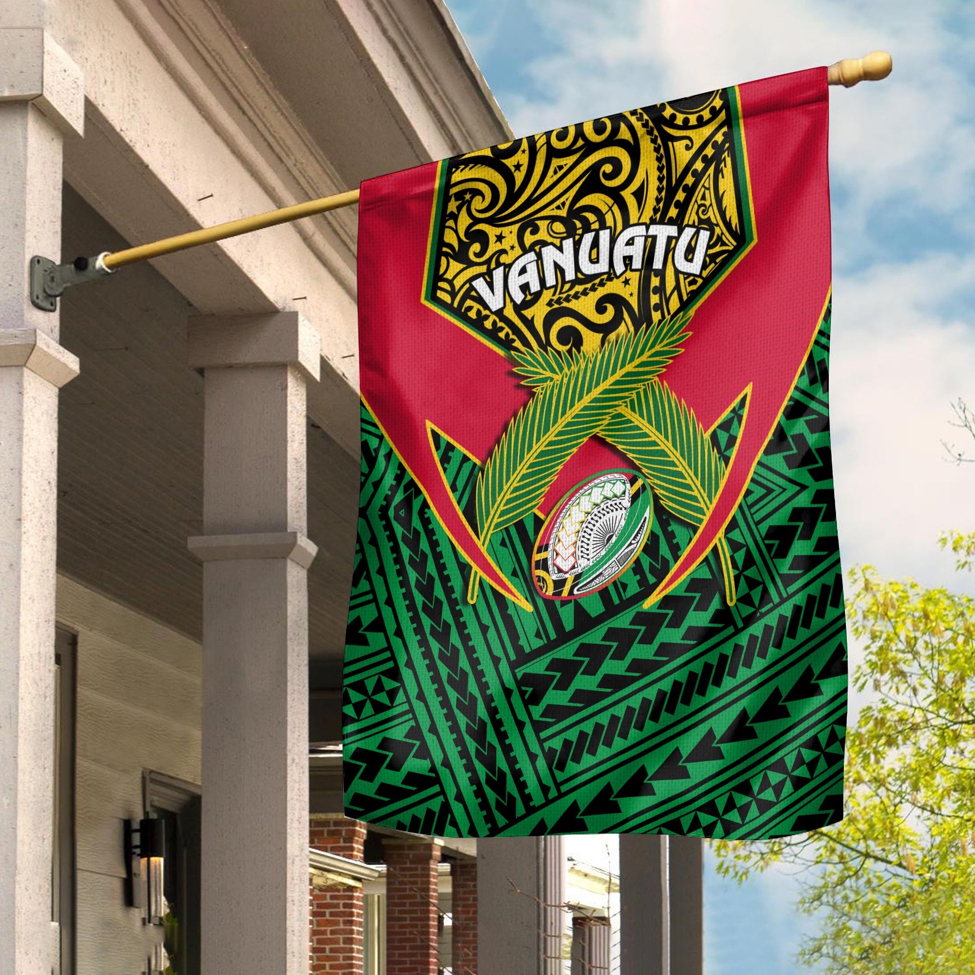 Vanuatu Rugby Flag Coat Of Arms Polynesian Pattern - Wonder Print Shop