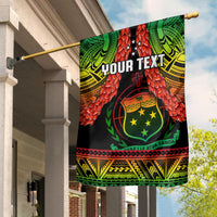 Custom Samoa rugby flag on hanging pole, black with green, red and yellow tribal design