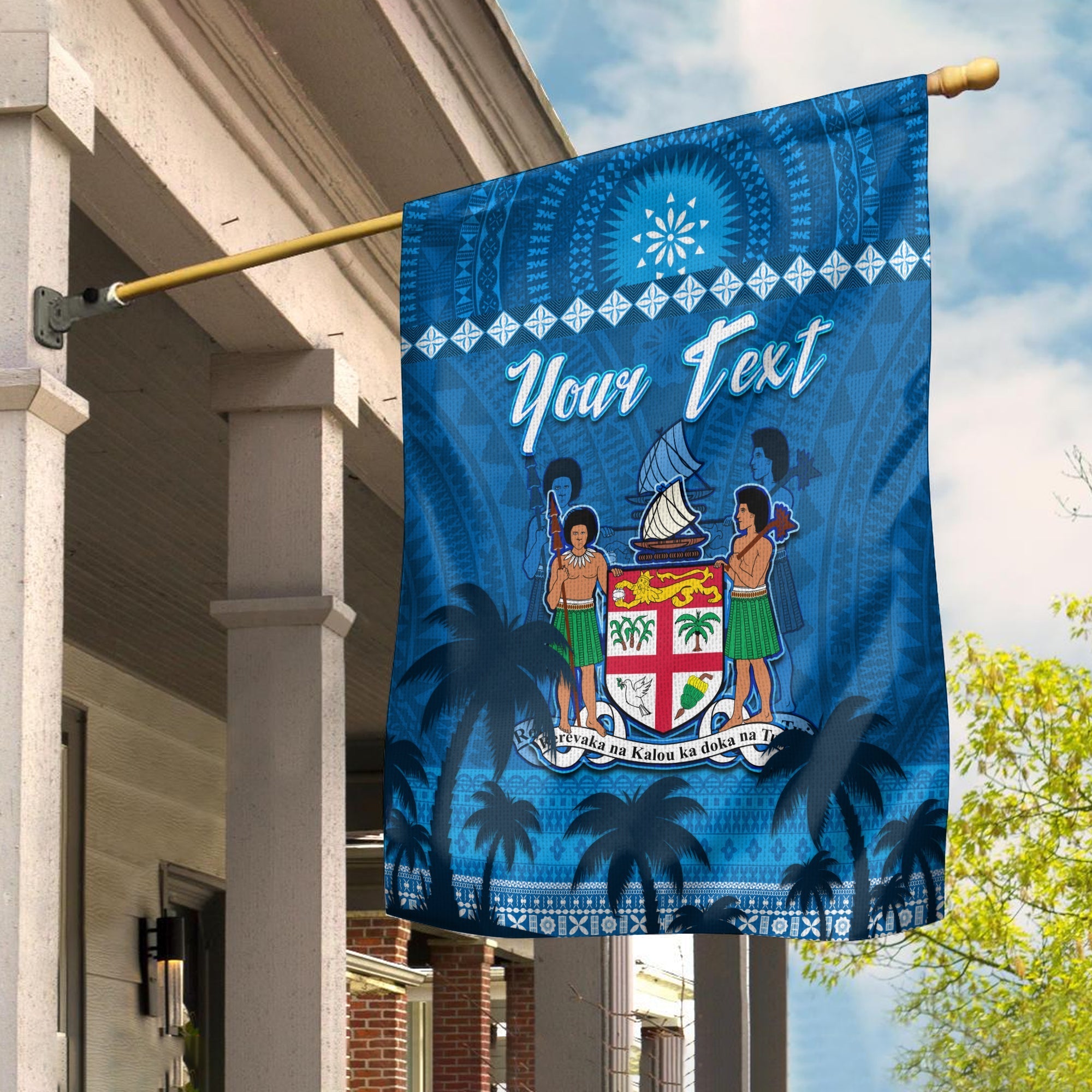 Custom Personalised Bula Fiji Day Flag Fijian Tapa with Palm Tree 52nd Anniversary LT13 - Wonder Print Shop