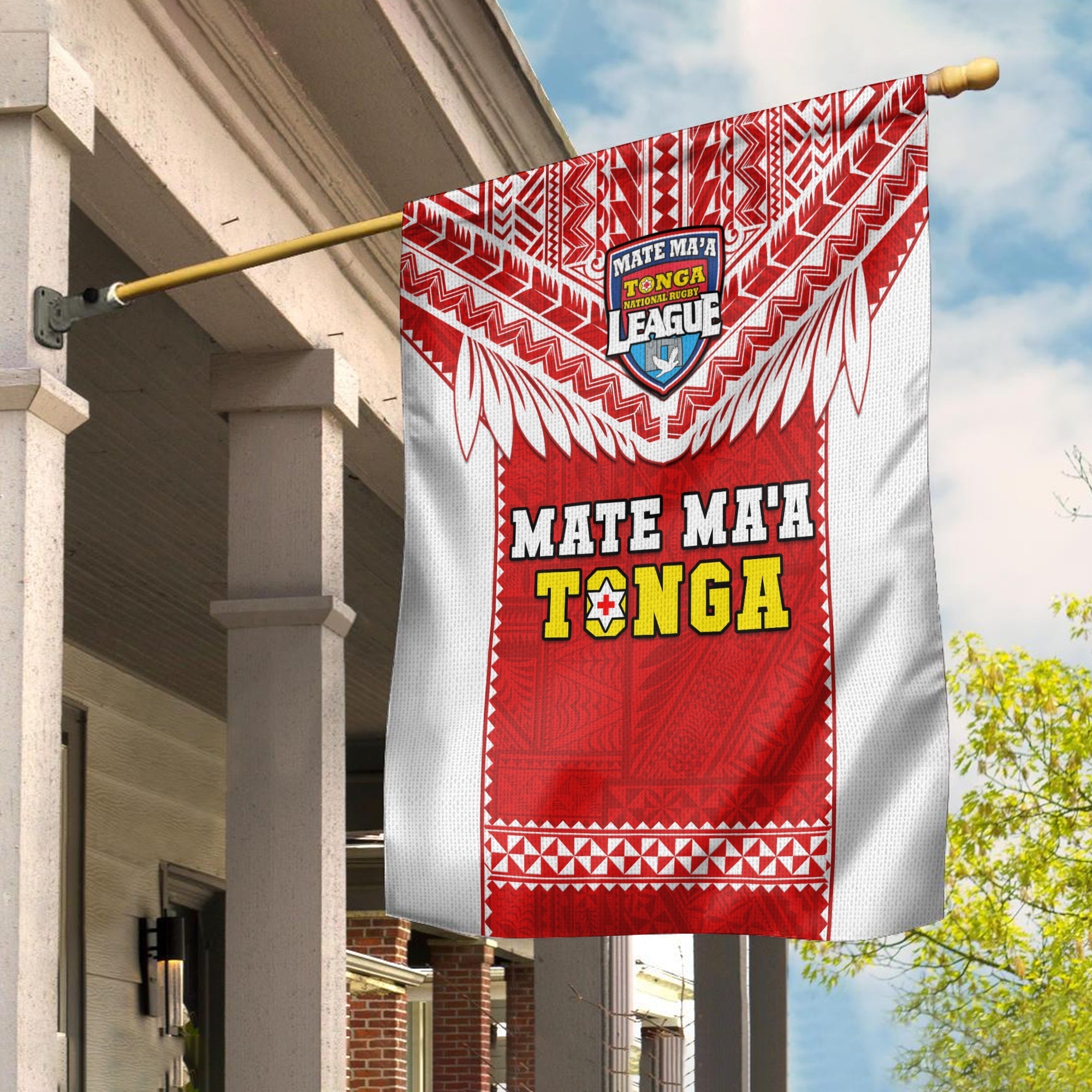 Tonga Rugby Flag Mate Maa Tonga Pacific Ngatu White - Wonder Print Shop