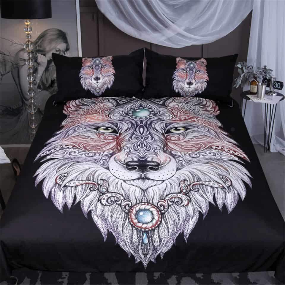 Native American Tattoo Head Wolf Bedding Set Wild Beast LT10 - Wonder Print Shop