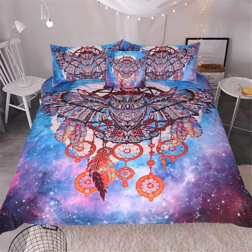 Dreamcatchers Owl Galaxy Native American Bedding Set LT10 - Wonder Print Shop