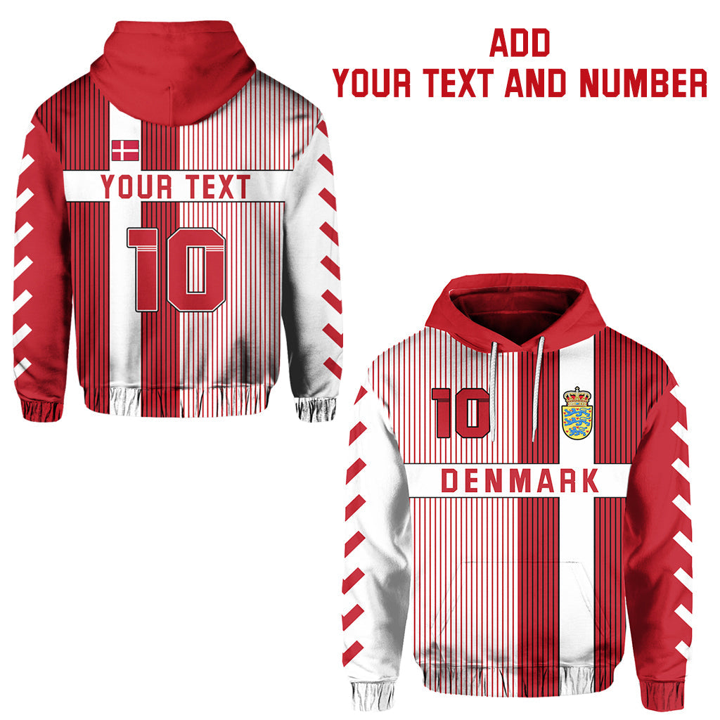 Red and white football hoodie with custom text and number print on front