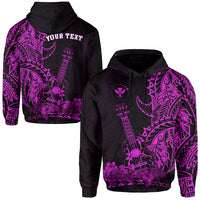 Purple Kapuzenpullover mit Gitarren-Polynesienprint und Blumenmuster