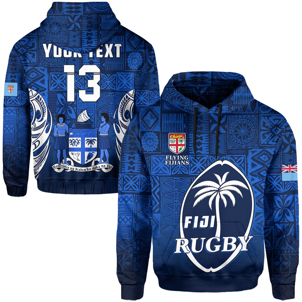 Custom Fiji Rugby Hoodie Flying Fijians Blue Tapa Pattern LT13 - Wonder Print Shop