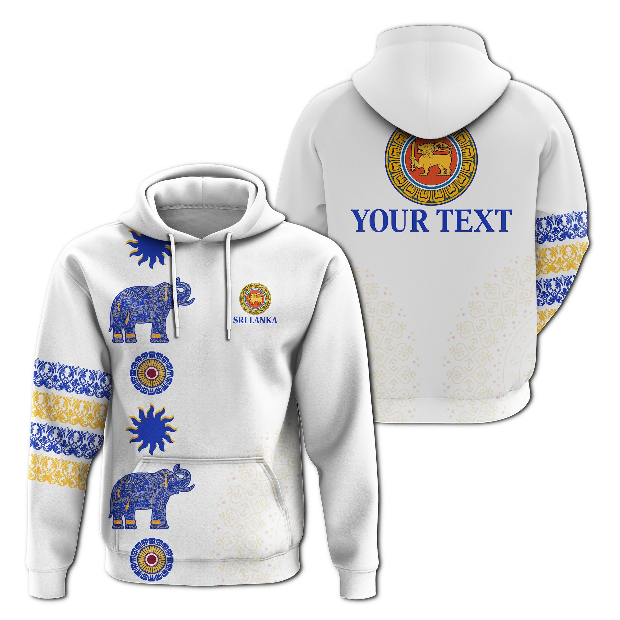 Custom Sri Lanka Hoodie Traditional Pattern and Elephants LT13 - Wonder Print Shop