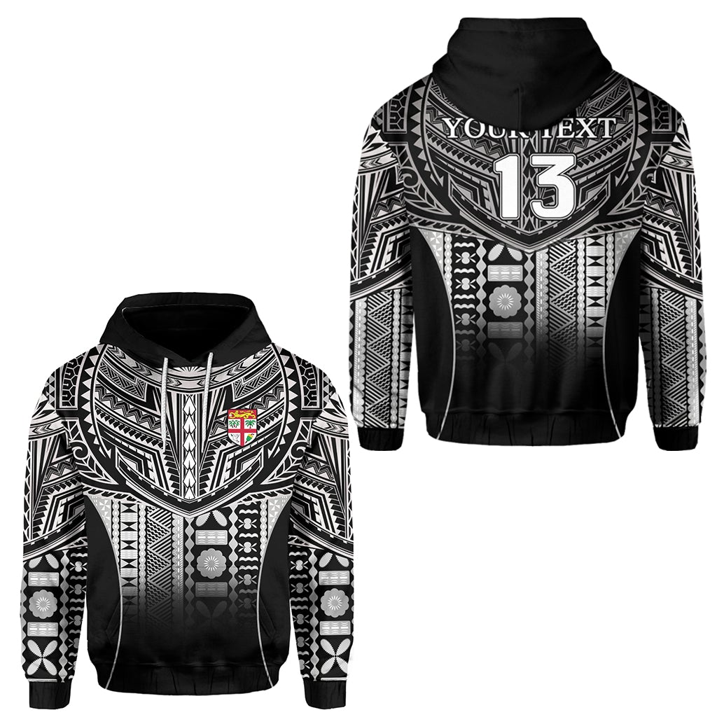 Black hoodie with tribal print, custom crest, and number 13