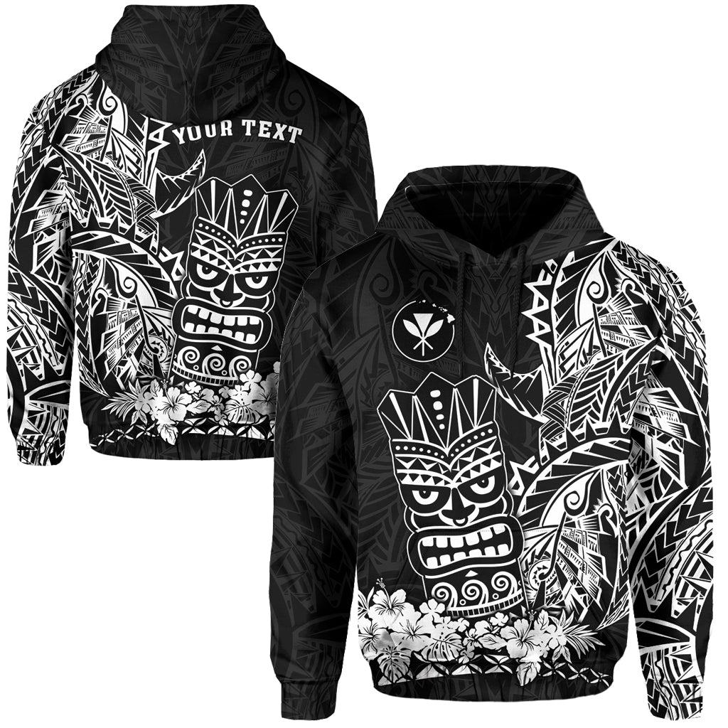 Black pullover hoodie with large tiki mask and floral graphic on the chest