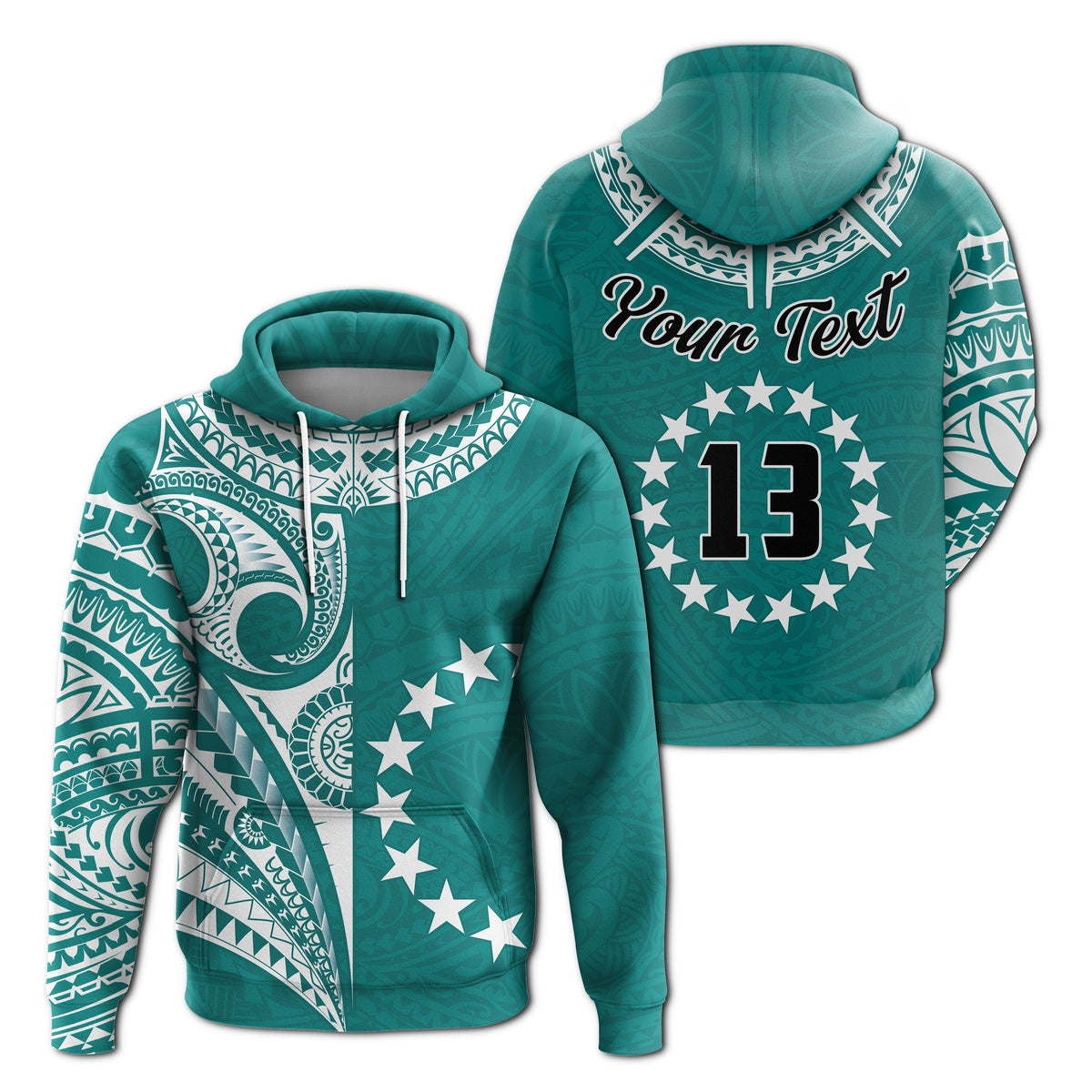 Blaugrüner Pullover-Hoodie, Sterne-13 und Tribal-Ärmelmuster