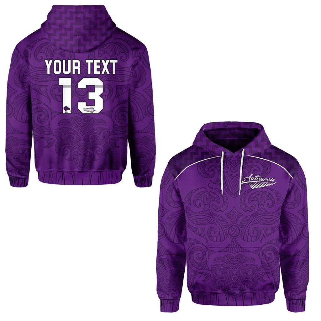 Custom Maori 2021 Hoodie Purple Aotearoa Tattoo Custom Text and Number LT13 - Wonder Print Shop