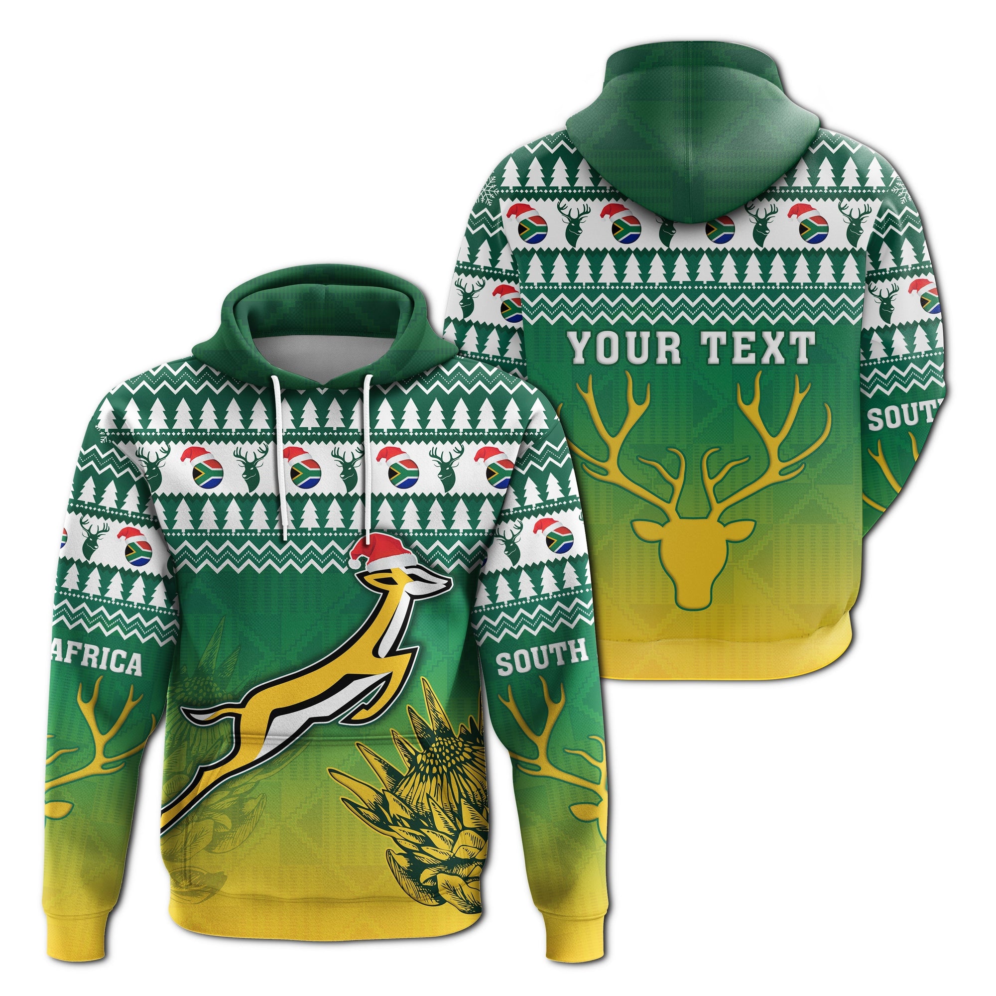 South Africa Rugby Christmas Custom Hoodie Proud Springboks LT13 - Wonder Print Shop