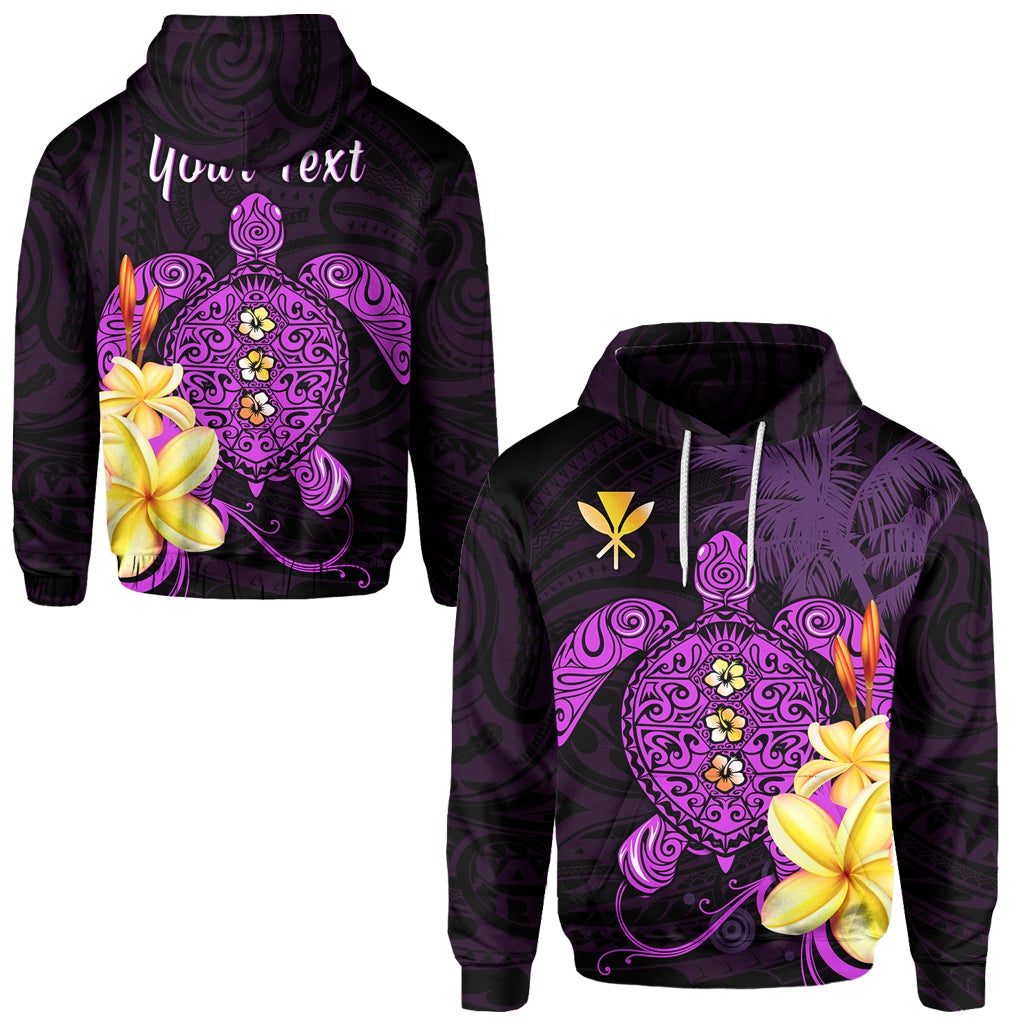Purple turtle graphic hoodie with Hawaiian flower print and front kangaroo pocket
