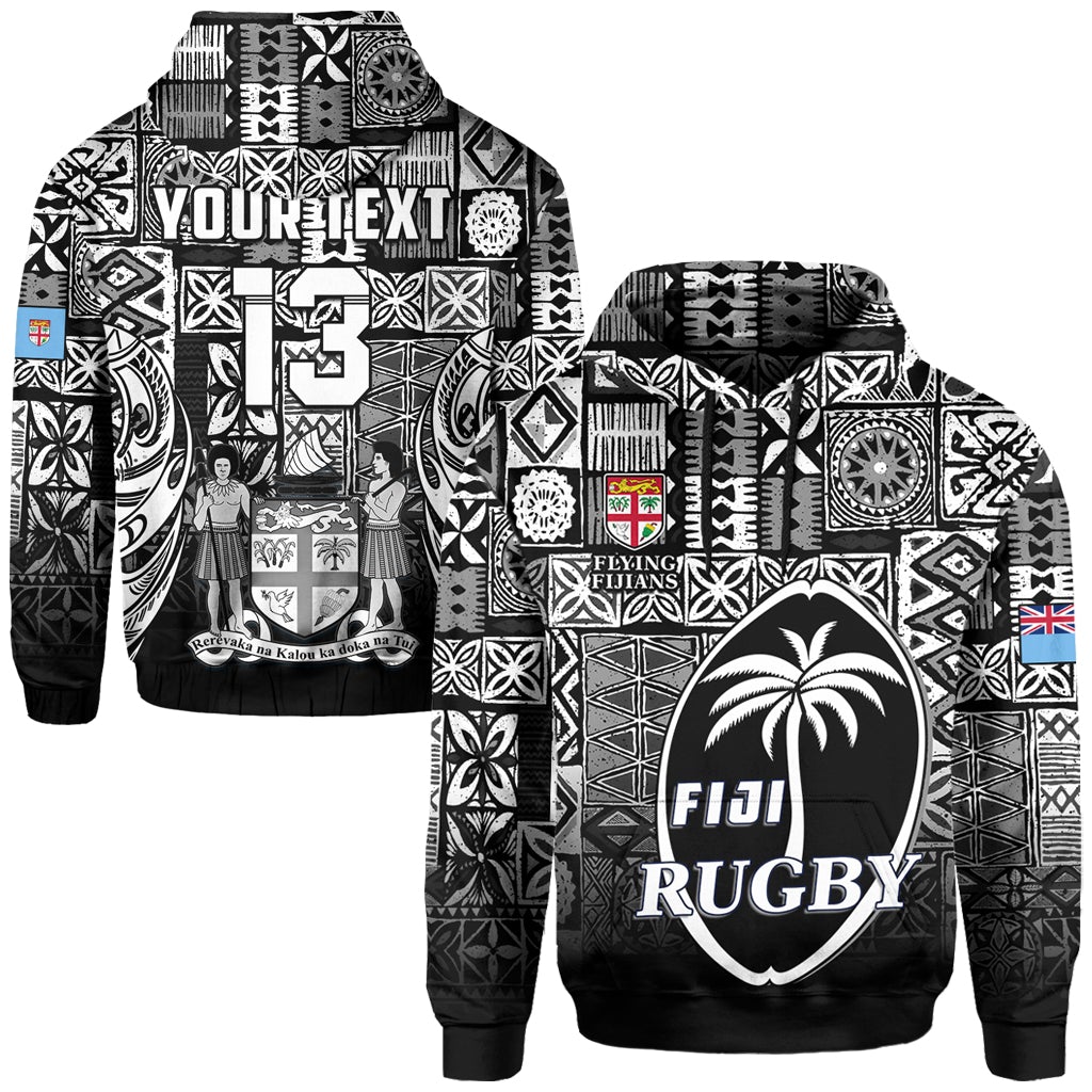 Custom Fiji Rugby Hoodie Flying Fijians Black Tapa Pattern LT13 - Wonder Print Shop