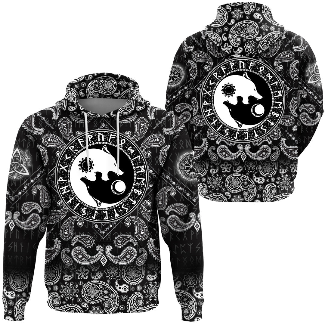 Viking Hoodie Hati and Skoll Sun and Moon with Bandana Paisley Style RLT12 - Wonder Print Shop