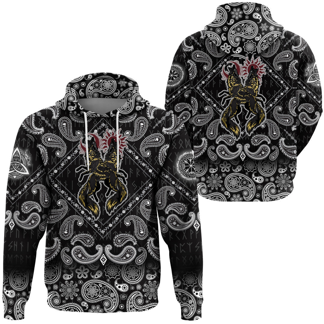 Viking Hoodie Hati and Skoll with Bandana Paisley Style RLT12 - Wonder Print Shop