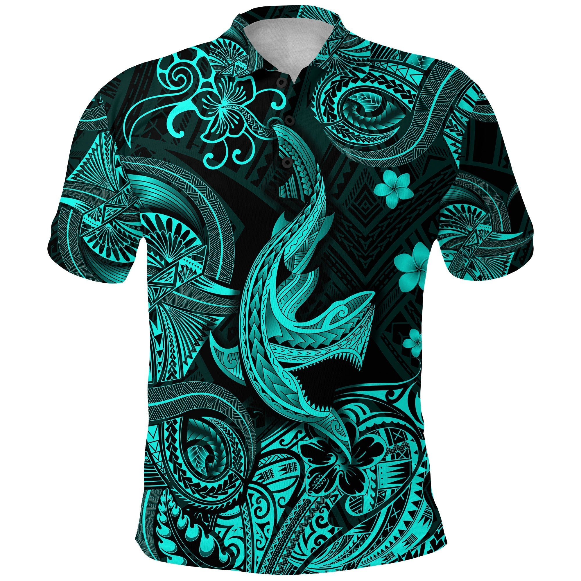 Hawaii Angry Shark Polynesian Polo Shirt Unique Style Turquoise LT8 - Wonder Print Shop