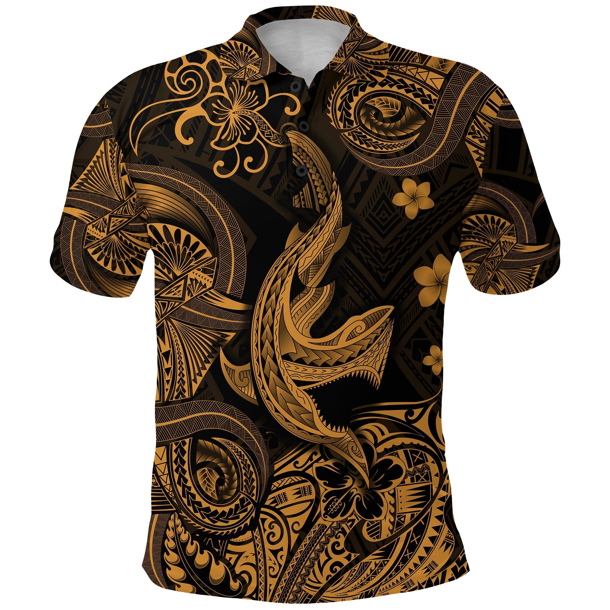 Hawaii Angry Shark Polynesian Polo Shirt Unique Style Gold LT8 - Wonder Print Shop