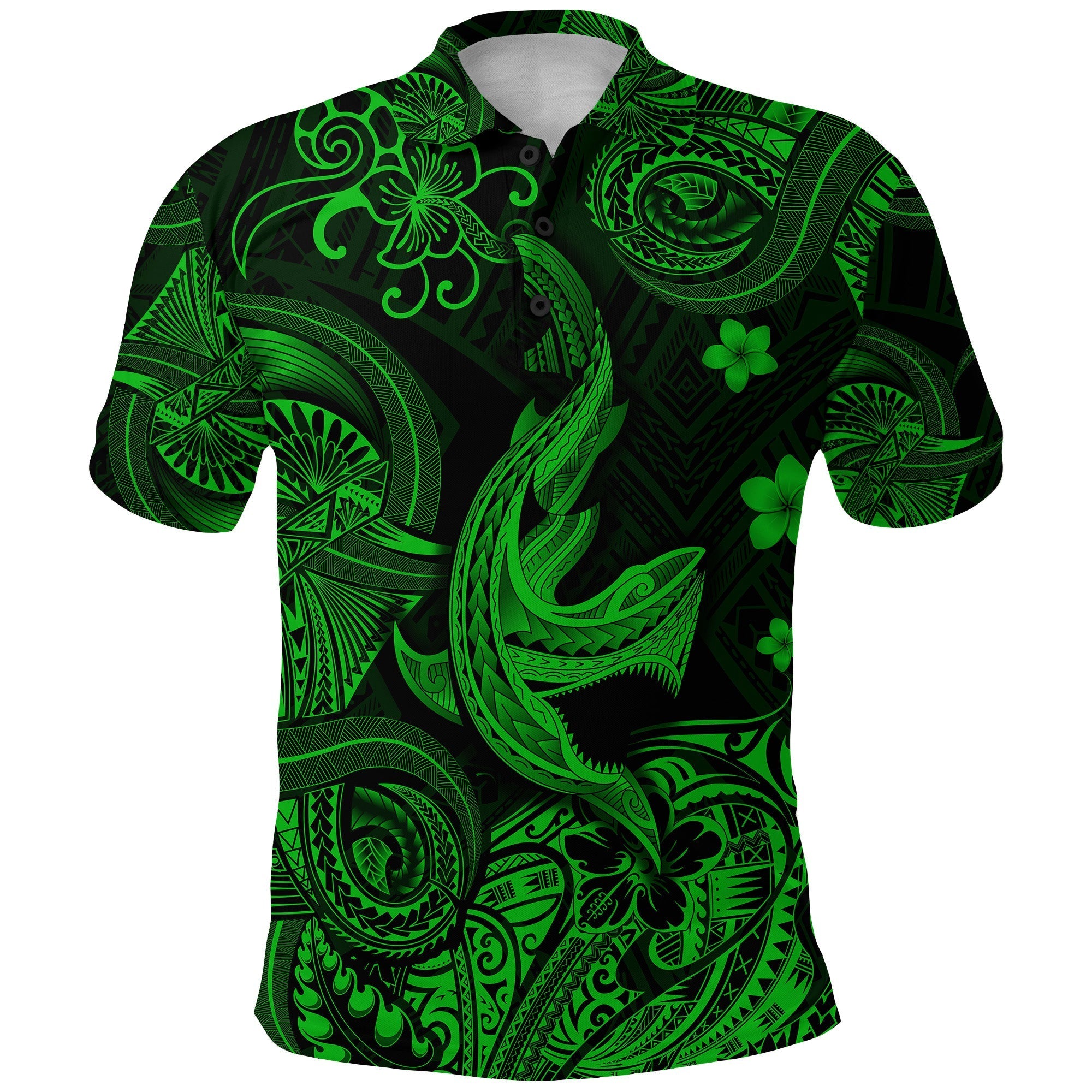 Hawaii Angry Shark Polynesian Polo Shirt Unique Style Green LT8 - Wonder Print Shop