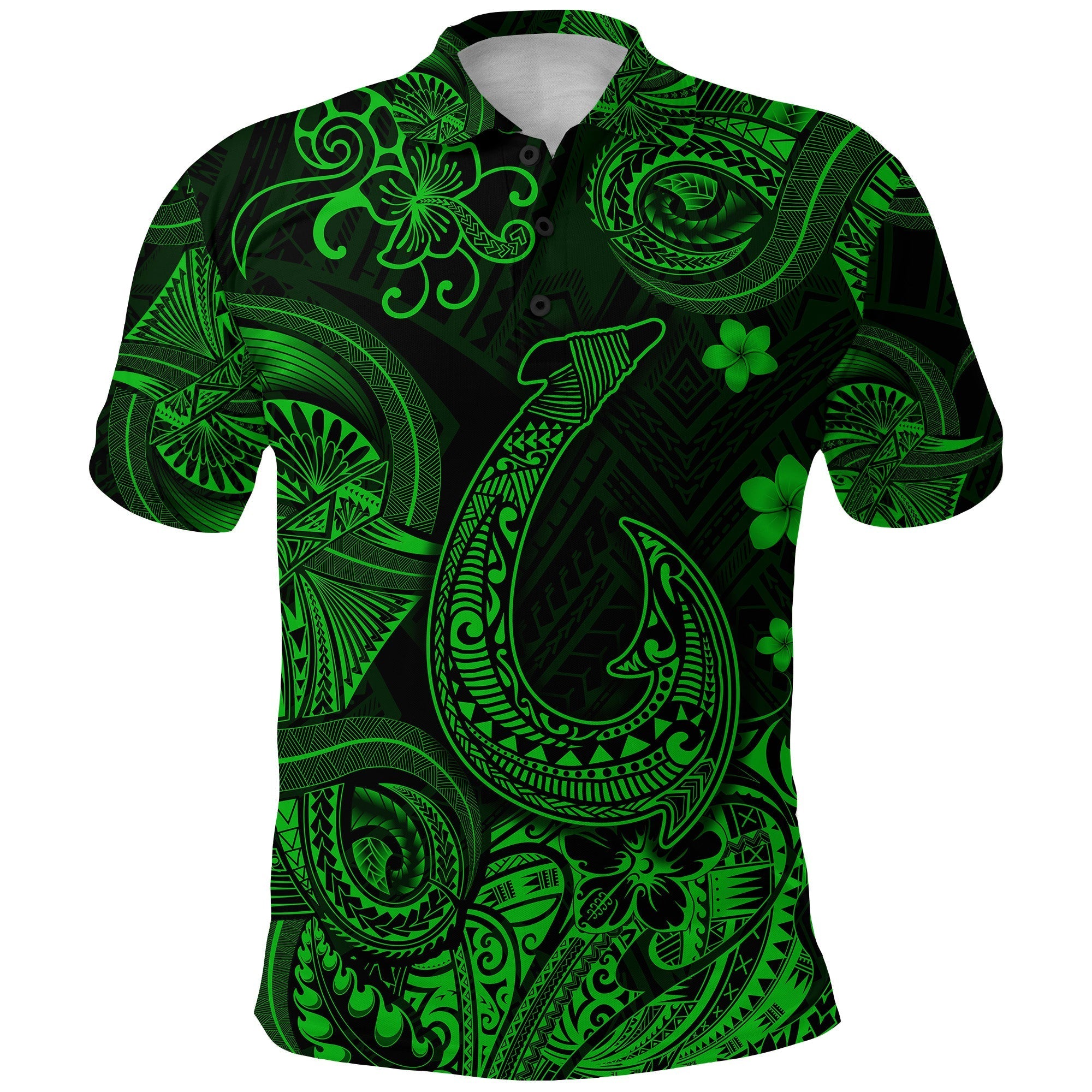 custom-personalised-hawaii-fish-hook-polynesian-polo-shirt-unique-style-green