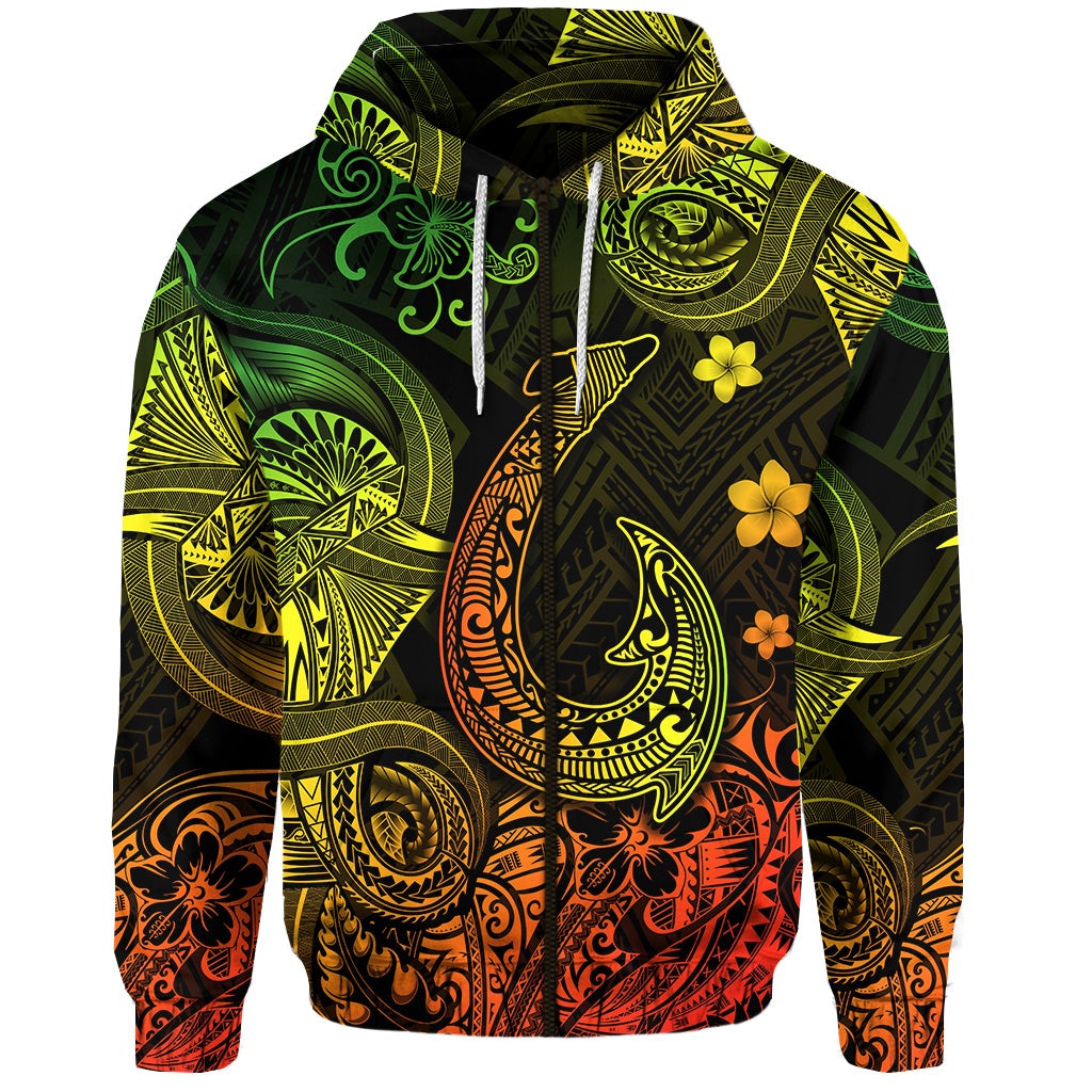 Custom Hawaii Fish Hook Polynesian Zip Hoodie Unique Style Reggae LT8 - Wonder Print Shop