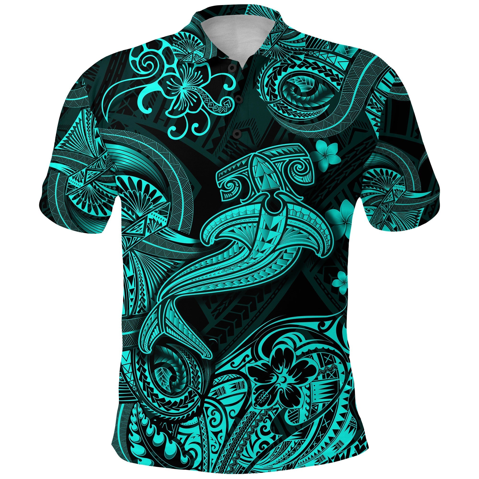 custom-personalised-hawaii-hammer-shark-polynesian-polo-shirt-unique-style-turquoise