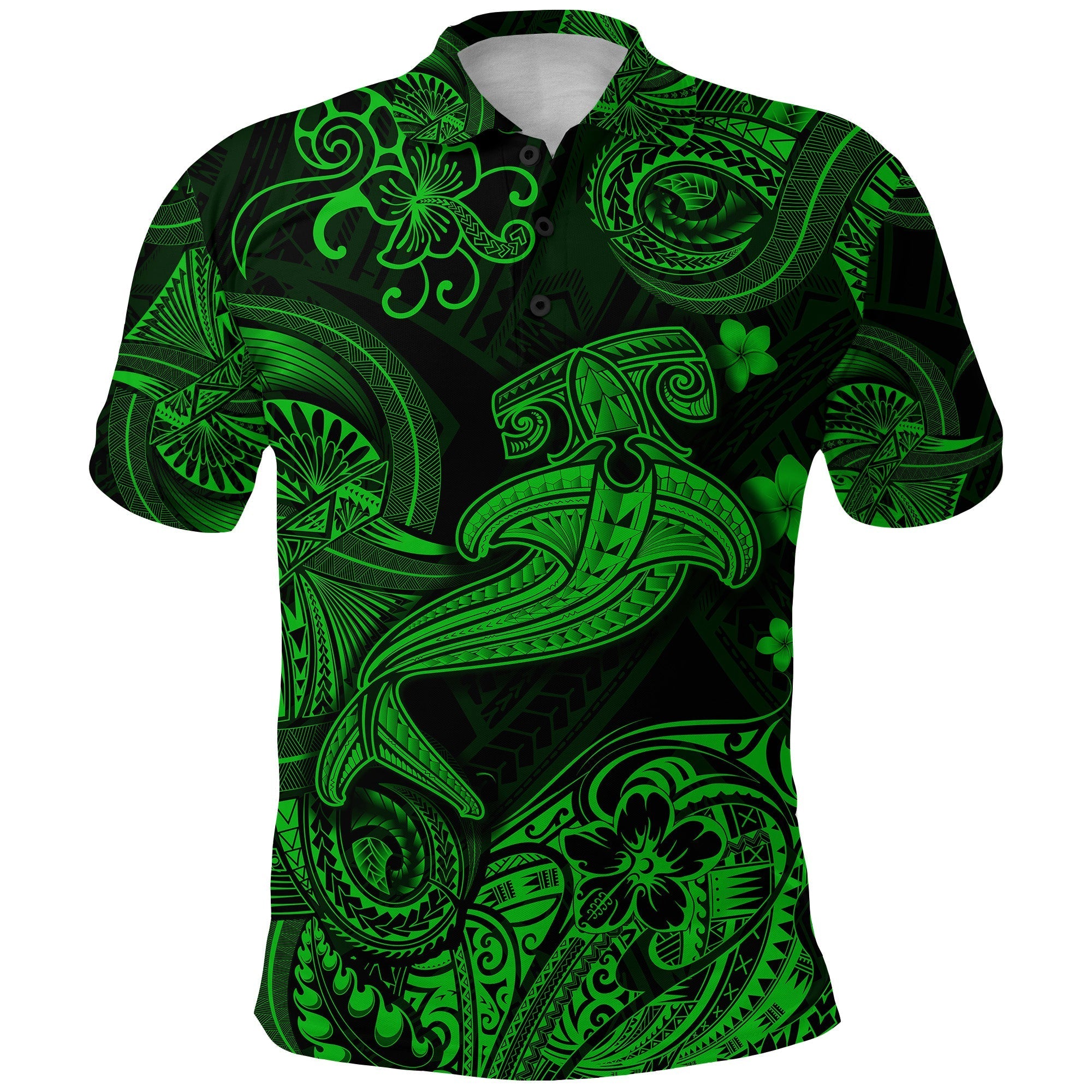 Hawaii Hammer Shark Polynesian Polo Shirt Unique Style Green LT8 - Wonder Print Shop