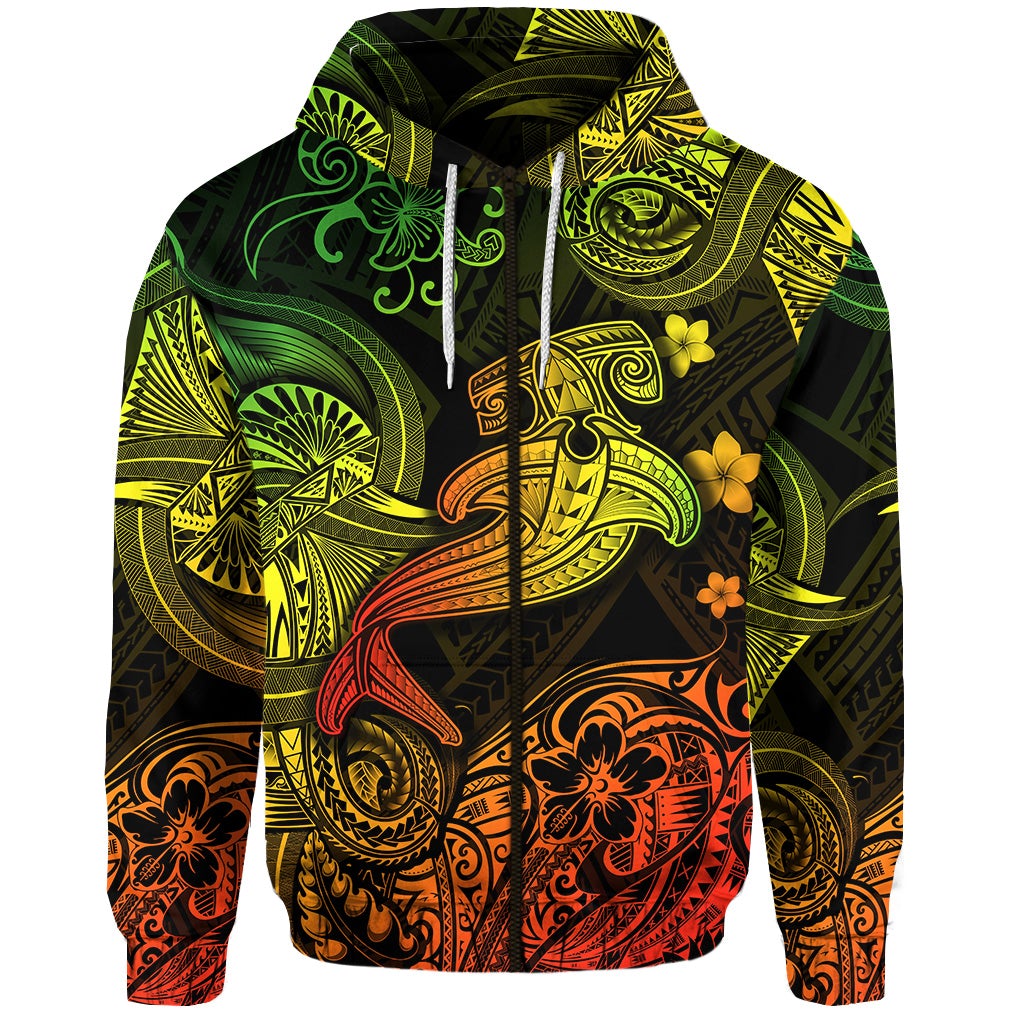 Custom Hawaii Hammer Shark Polynesian Zip Hoodie Unique Style Reggae LT8 - Wonder Print Shop