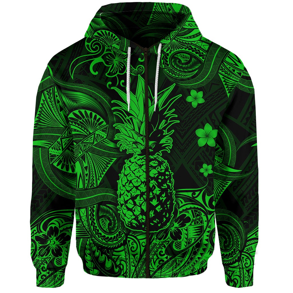 Custom Hawaii Pineapple Polynesian Zip Hoodie Unique Style Green LT8 - Wonder Print Shop