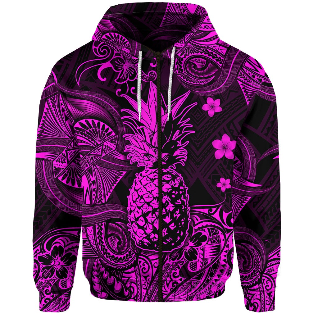 Custom Hawaii Pineapple Polynesian Zip Hoodie Unique Style Pink LT8 - Wonder Print Shop