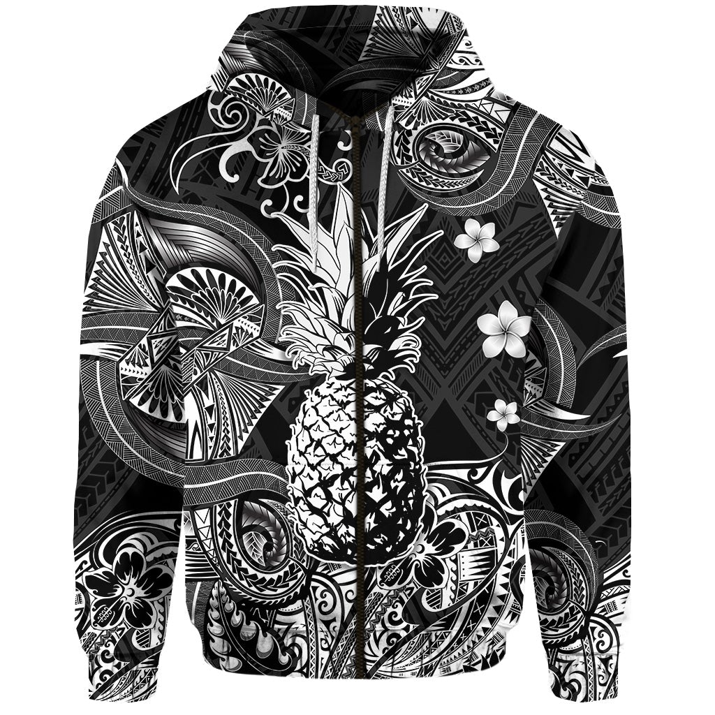 Custom Hawaii Pineapple Polynesian Zip Hoodie Unique Style Black LT8 - Wonder Print Shop