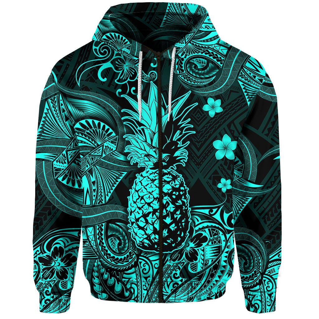 Custom Hawaii Pineapple Polynesian Zip Hoodie Unique Style Turquoise LT8 - Wonder Print Shop