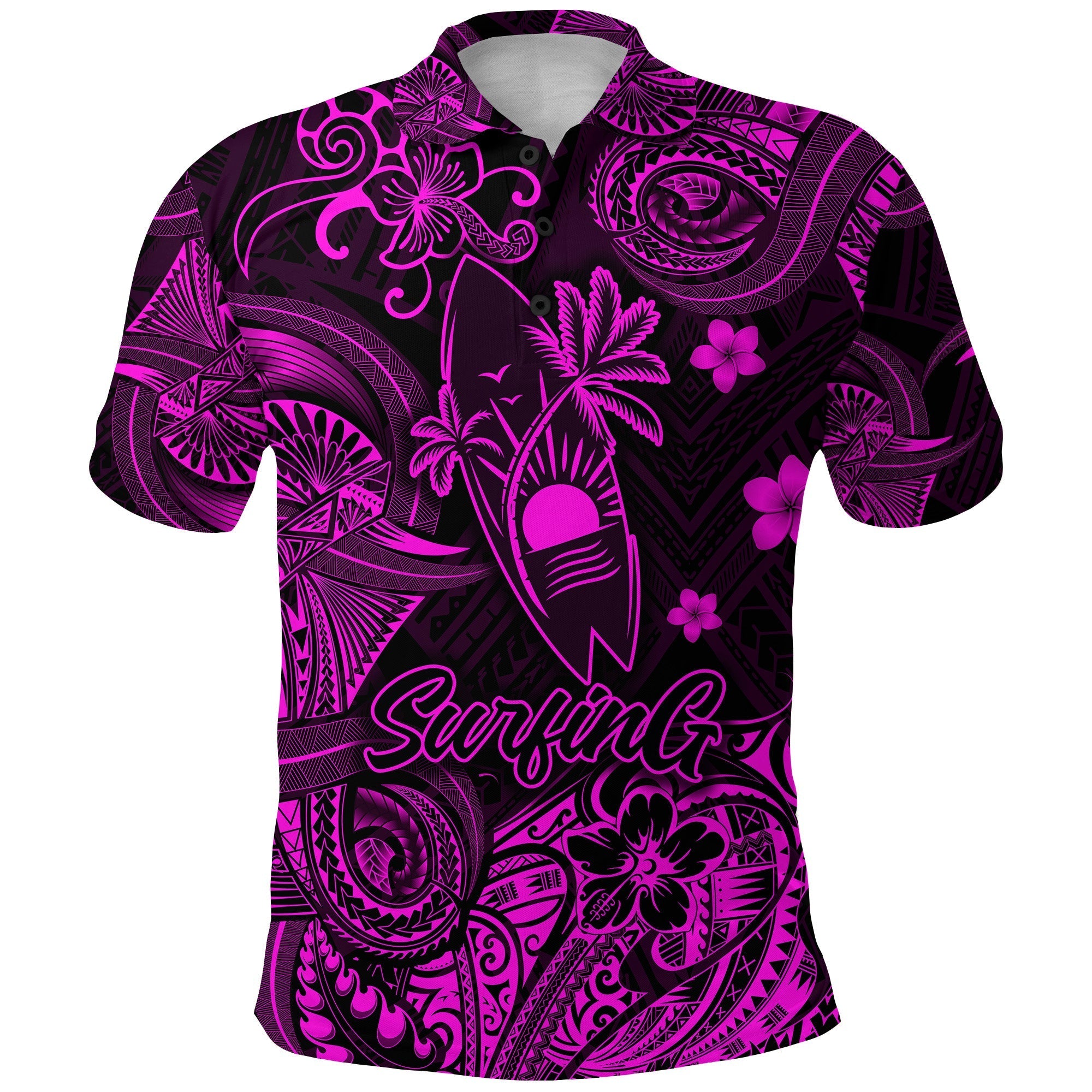 Custom Surfing Hawaii Golf Shirts Polynesian Polo Shirt Unique Style Pink LT8 - Wonder Print Shop