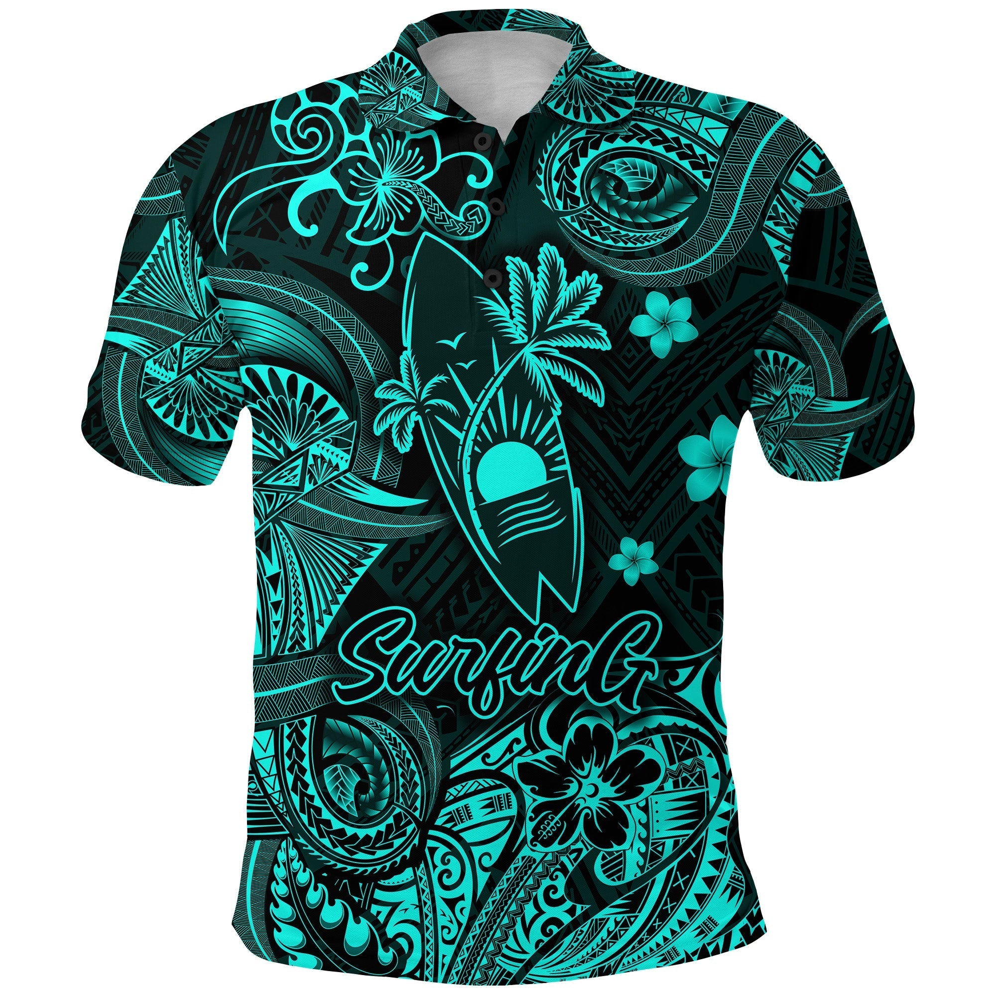 Surfing Hawaii Golf Shirts Polynesian Polo Shirt Unique Style Turquoise LT8 - Wonder Print Shop