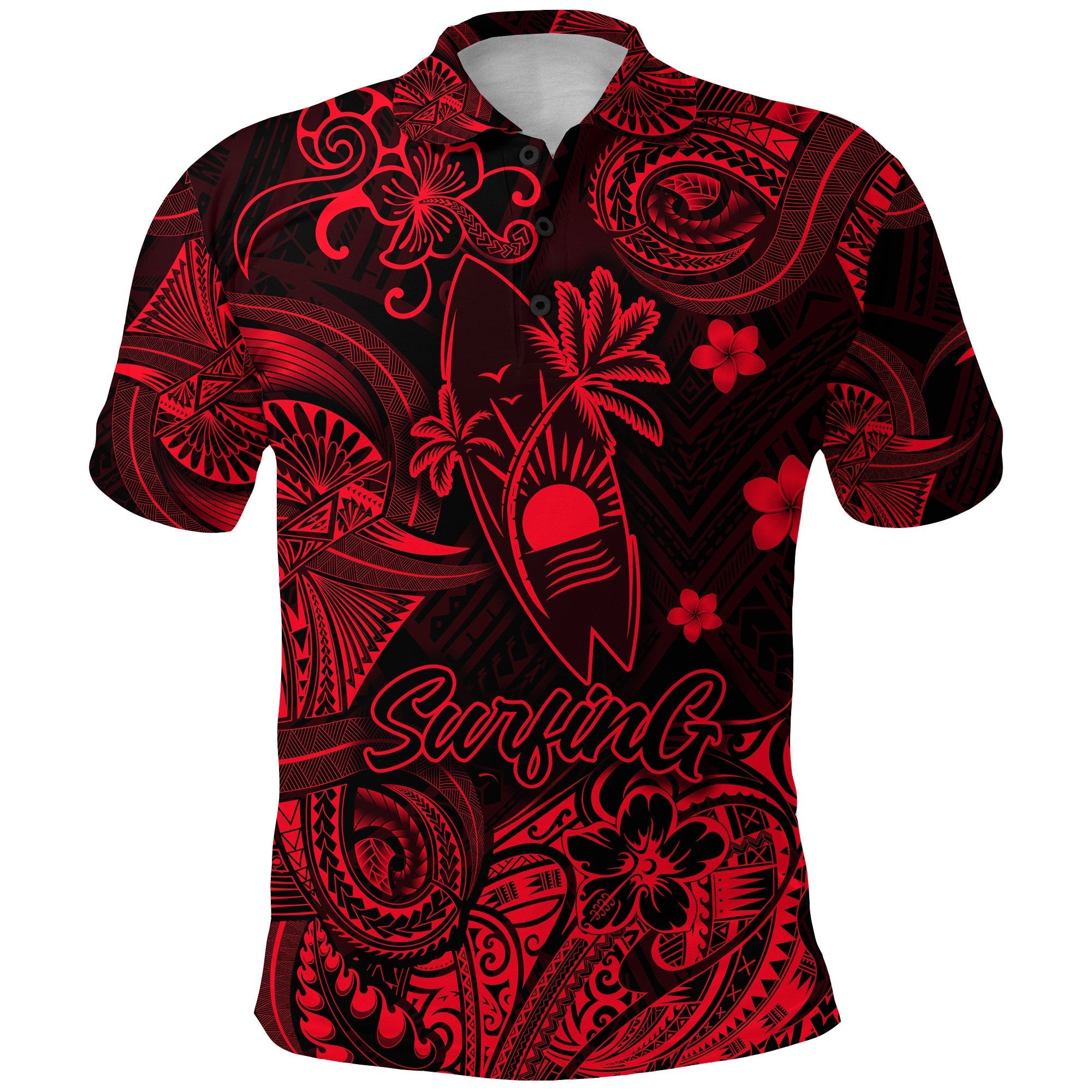 Surfing Hawaii Golf Shirts Polynesian Polo Shirt Unique Style Red LT8 - Wonder Print Shop