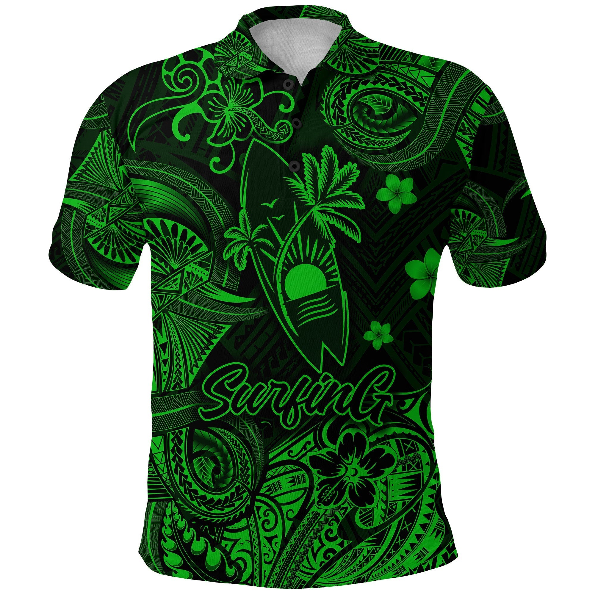 Surfing Hawaii Golf Shirts Polynesian Polo Shirt Unique Style Green LT8 - Wonder Print Shop