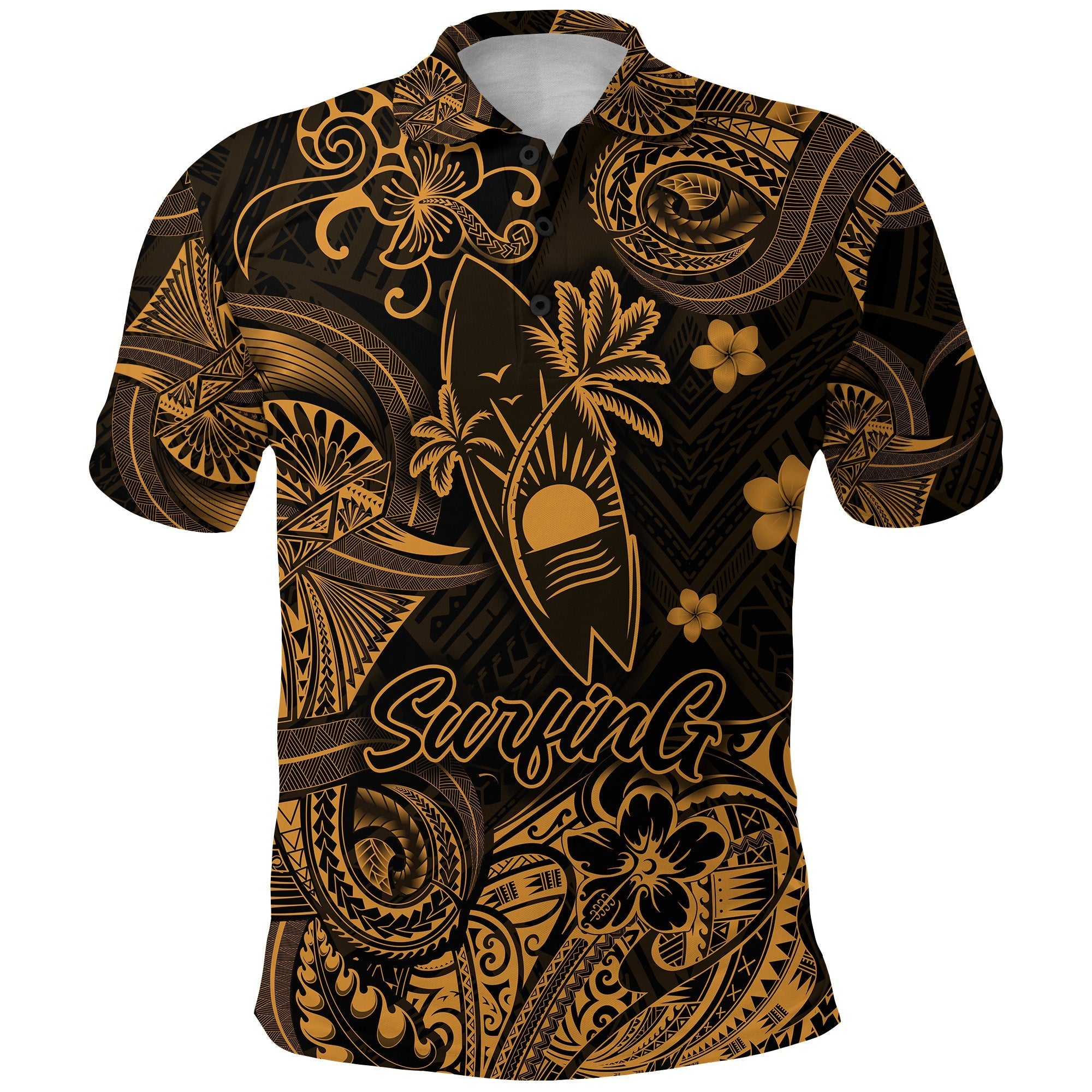 Surfing Hawaii Golf Shirts Polynesian Polo Shirt Unique Style Gold LT8 - Wonder Print Shop