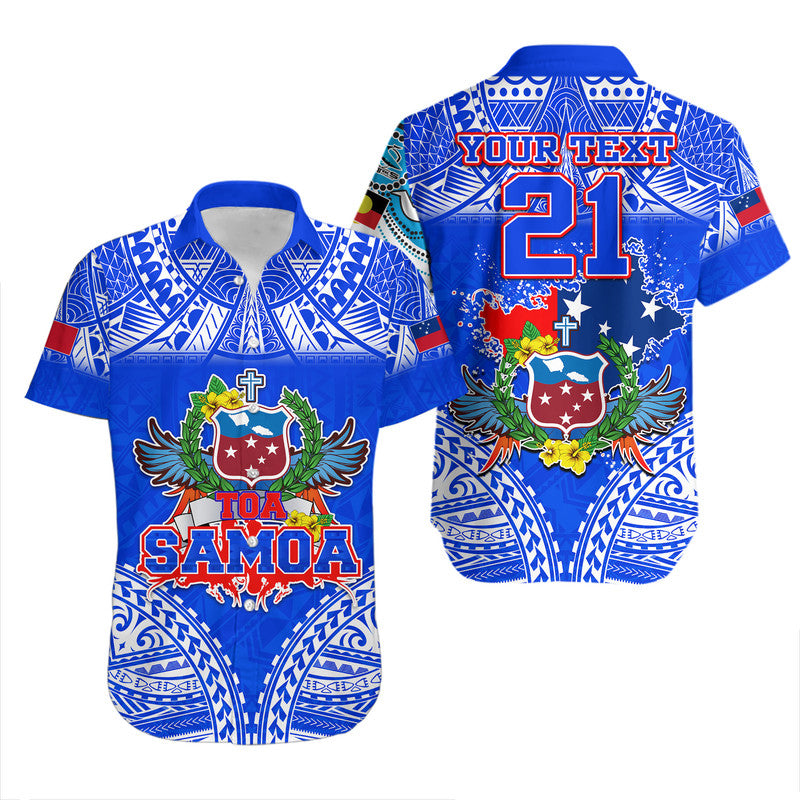 (Custom Personalised) Toa Samoa Polynesian Rugby Hawaiian Shirt Samoan Flag Blue Color - Wonder Print Shop