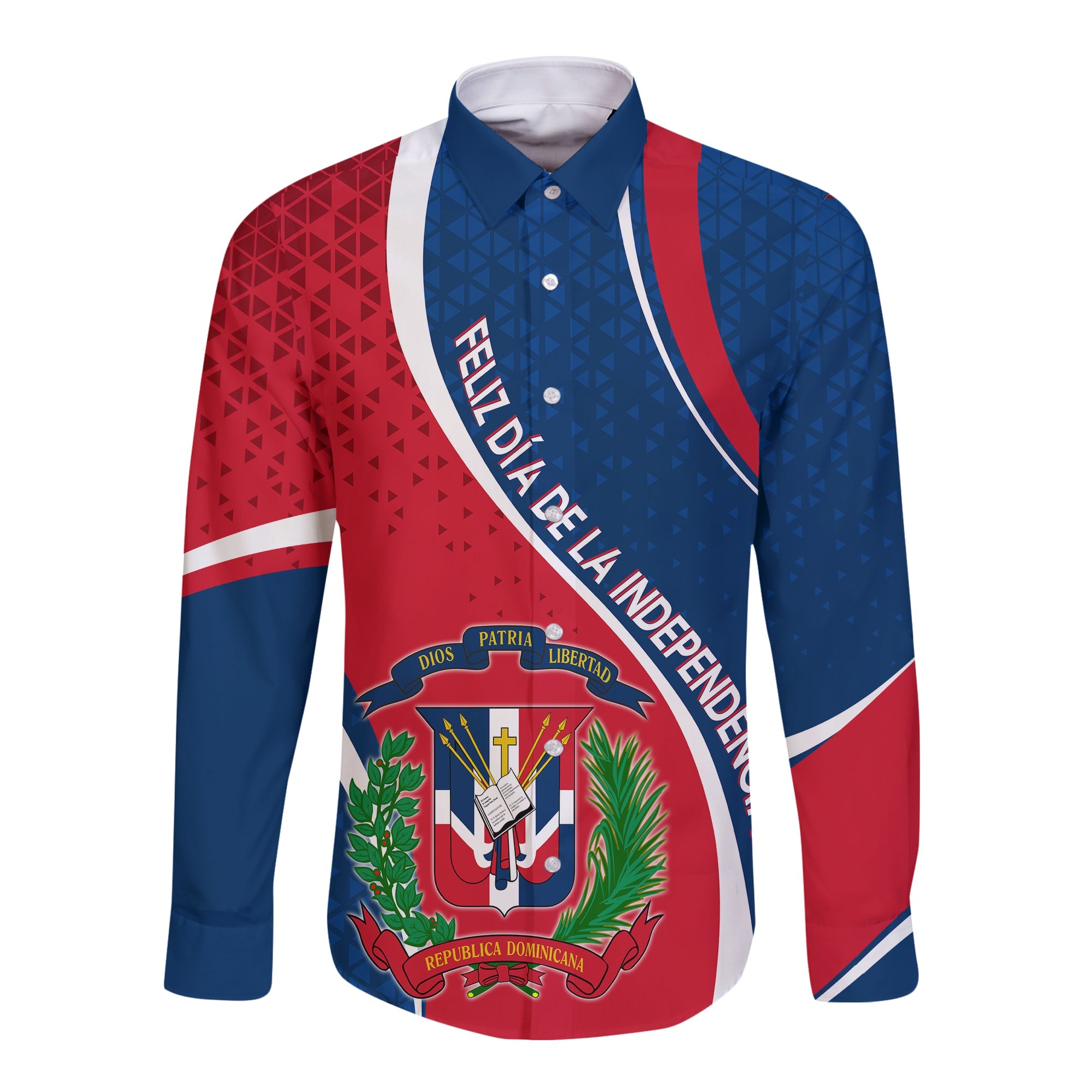 Dominican Republic Long Sleeves Button Shirt Independence Day - Curve Style - Wonder Print Shop