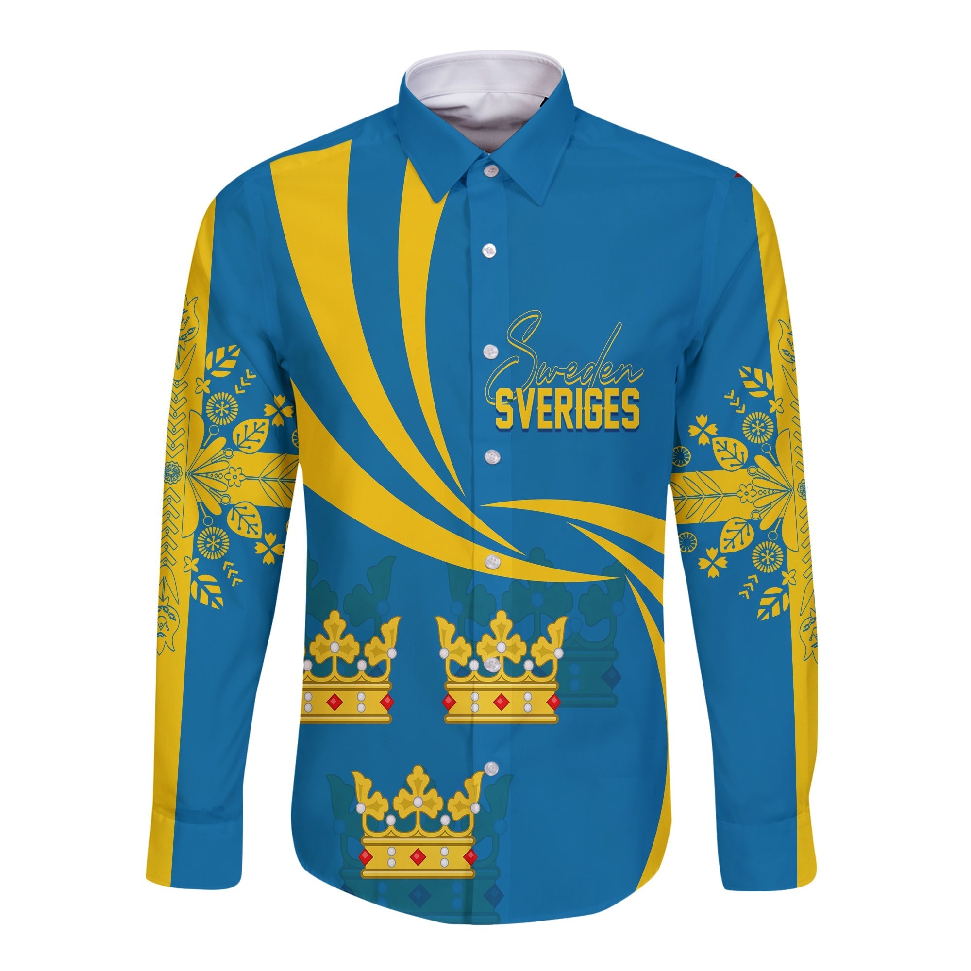 Sweden Three Crowns Personalised Long Sleeves Button Shirt Heja Sverige - Wonder Print Shop