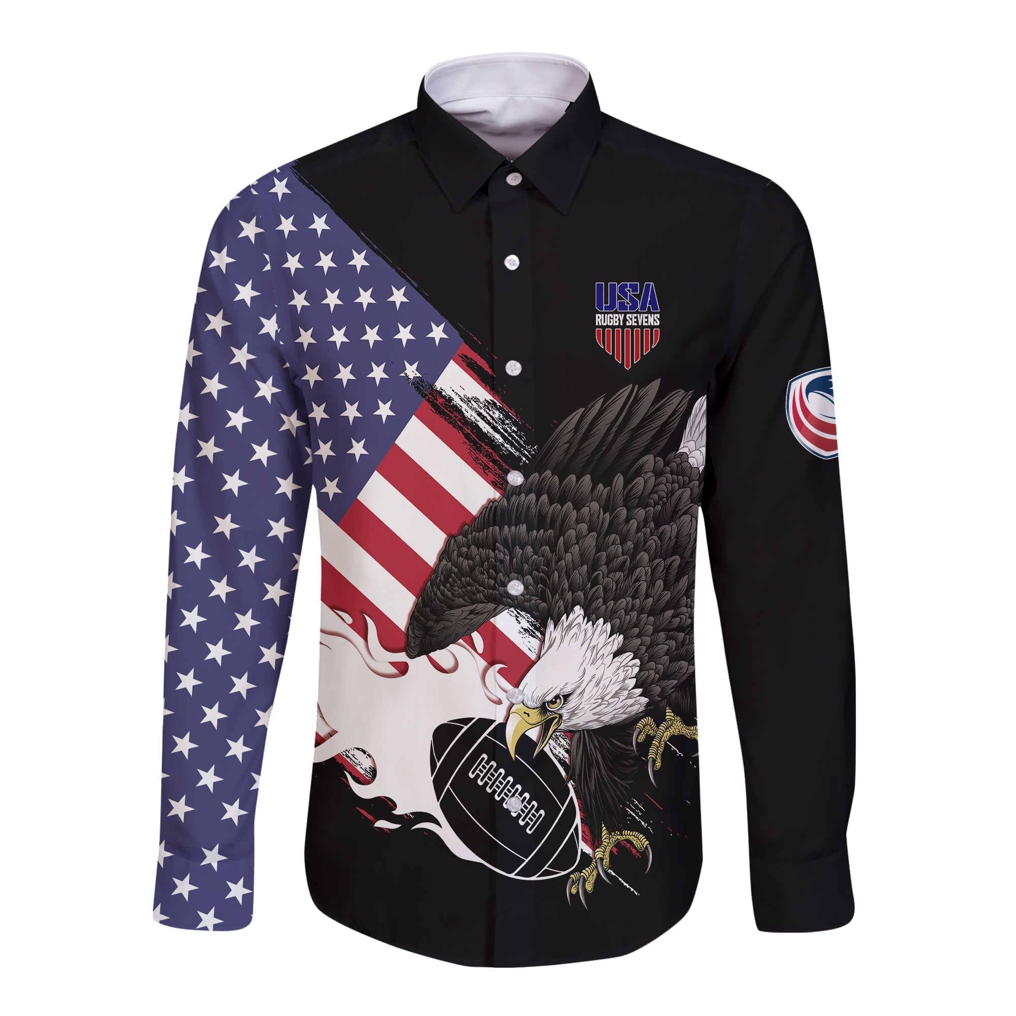 Personalised USA Rugby Sevens Long Sleeves Button Shirt The Eagles - Wonder Print Shop