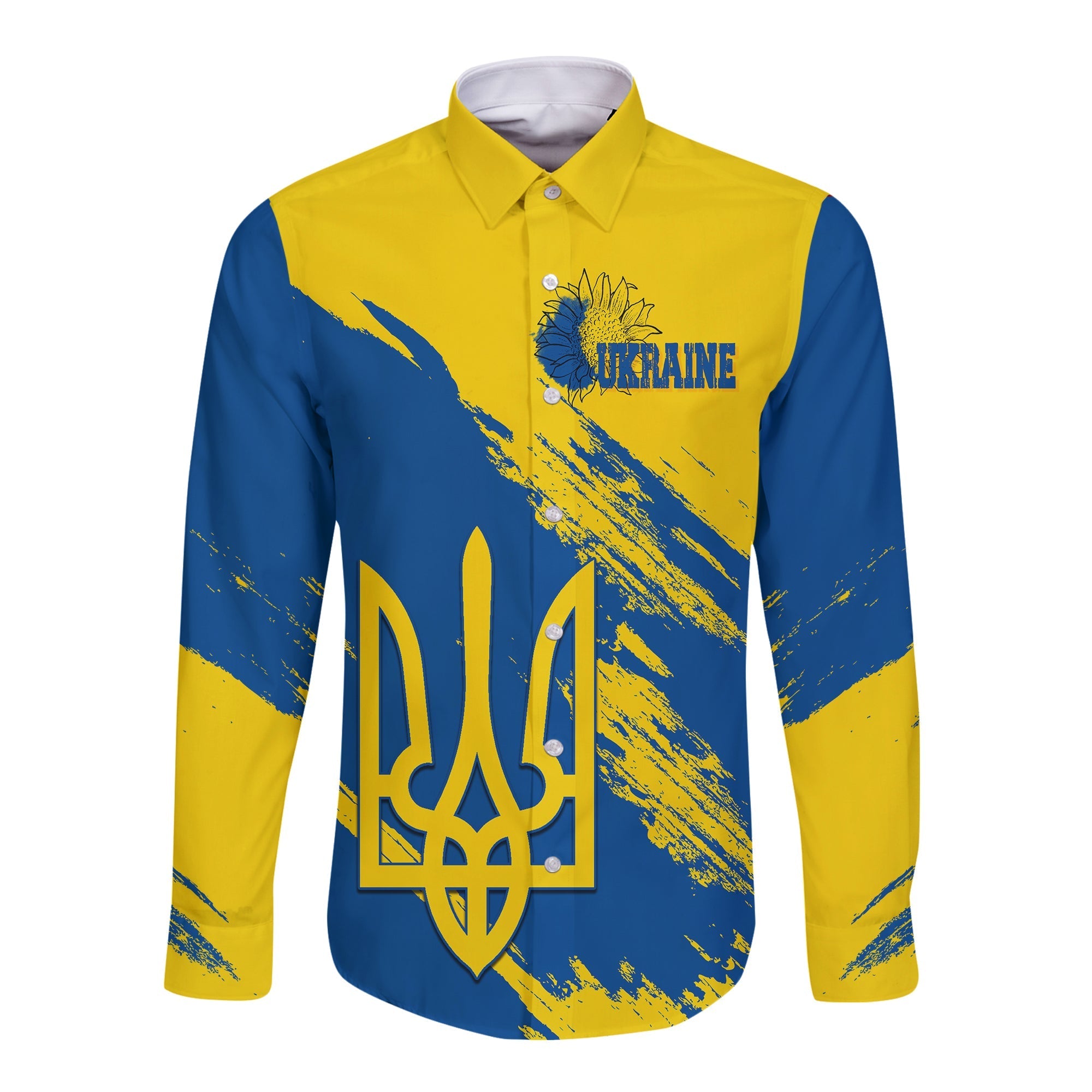 Ukraine Long Sleeves Button Shirt Slava Ukraini Grunge Style - Wonder Print Shop