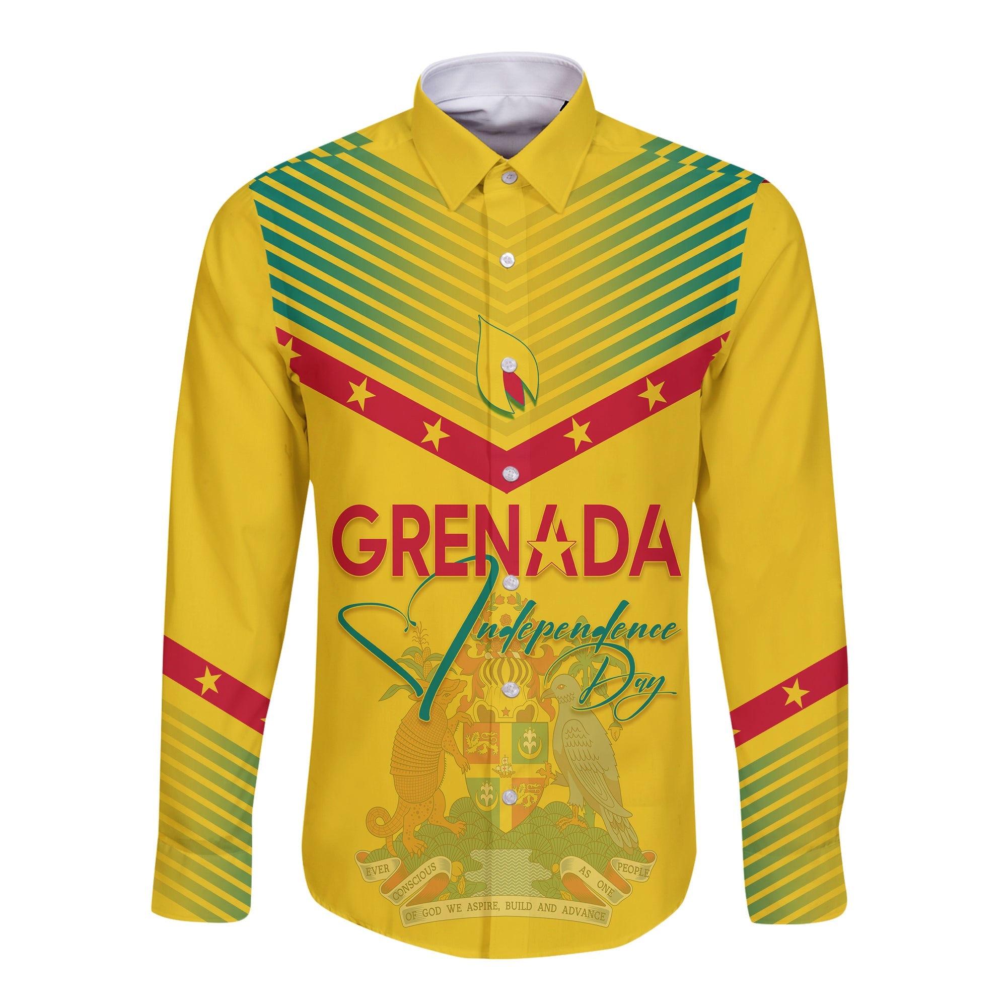 Grenada Independence Day Long Sleeves Button Shirt Geometric Style Ver 02 - Wonder Print Shop