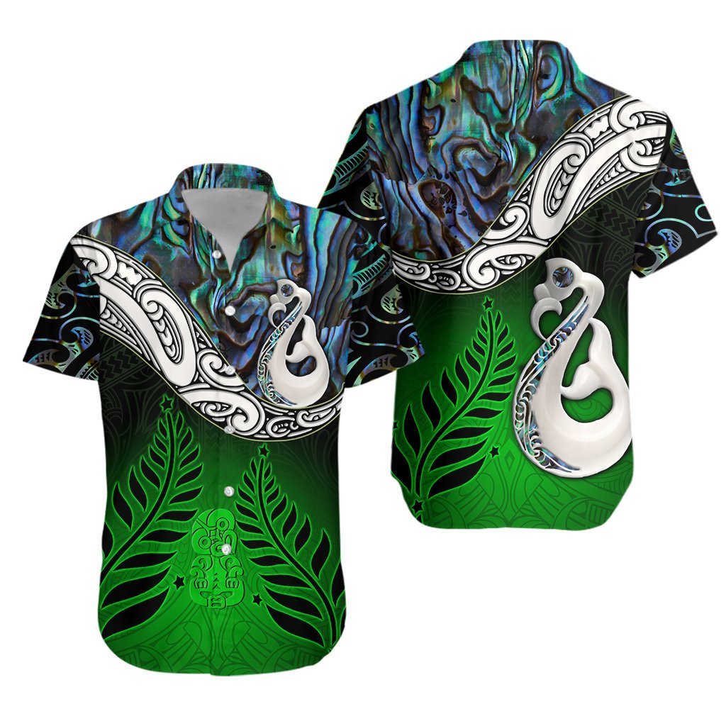 New Zealand Maori Hawaiian Shirt Manaia Paua Shell Glitter Green LT4 - Wonder Print Shop