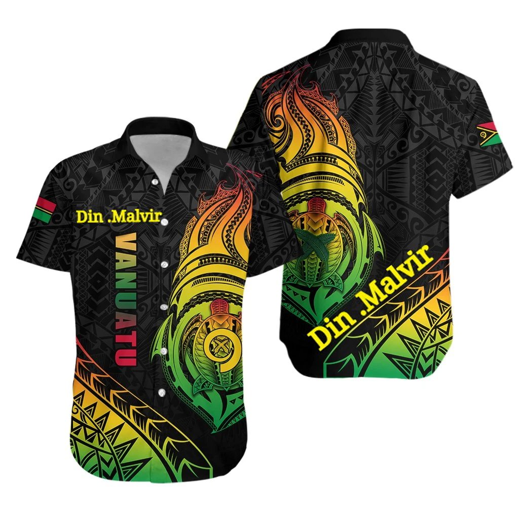 (Din Malvir) Vanuatu Rugby Hawaiian Shirt Turtle Color LT13 - Wonder Print Shop