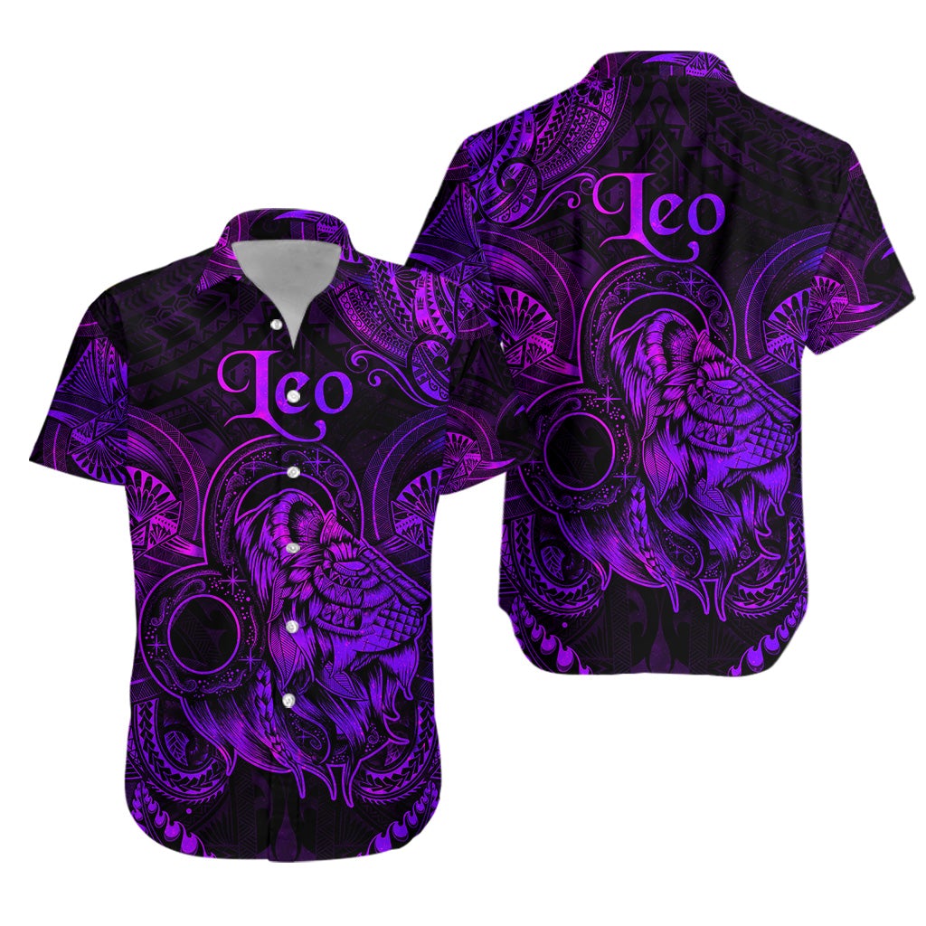 Leo Zodiac Polynesian Hawaiian Shirt Unique Style - Purple LT8 - Wonder Print Shop