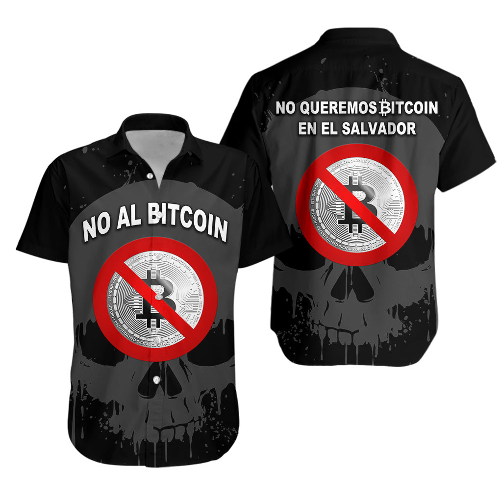 El Salvador Hawaiian Shirt No Al Bitcoin Skull Style - Black LT8 - Wonder Print Shop