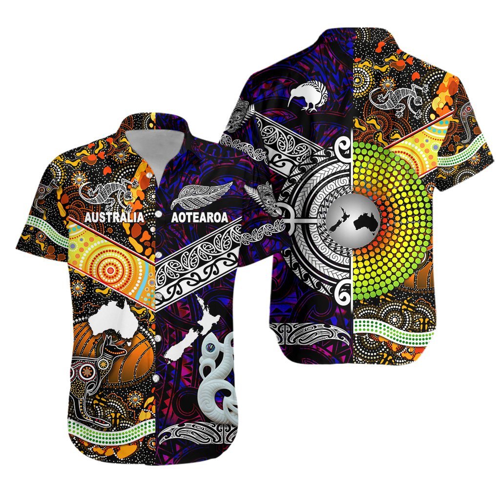 New Zealand Maori Aotearoa and Australia Aboriginal Hawaiian Shirt Together Purple LT8 - Wonder Print Shop