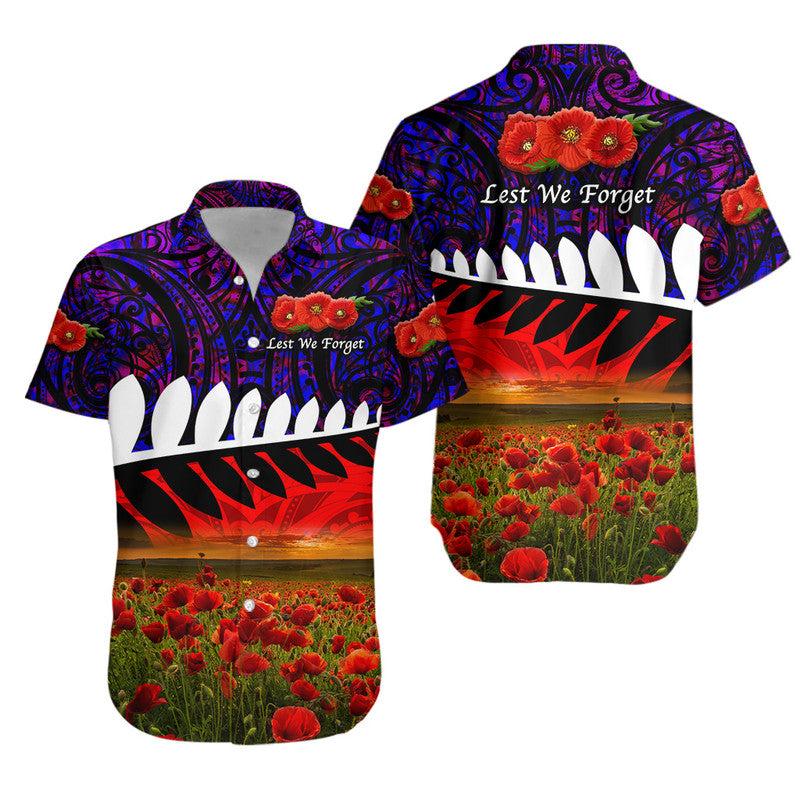 New Zealand Maori ANZAC Hawaiian Shirt Poppy Vibes Purple LT8 - Wonder Print Shop