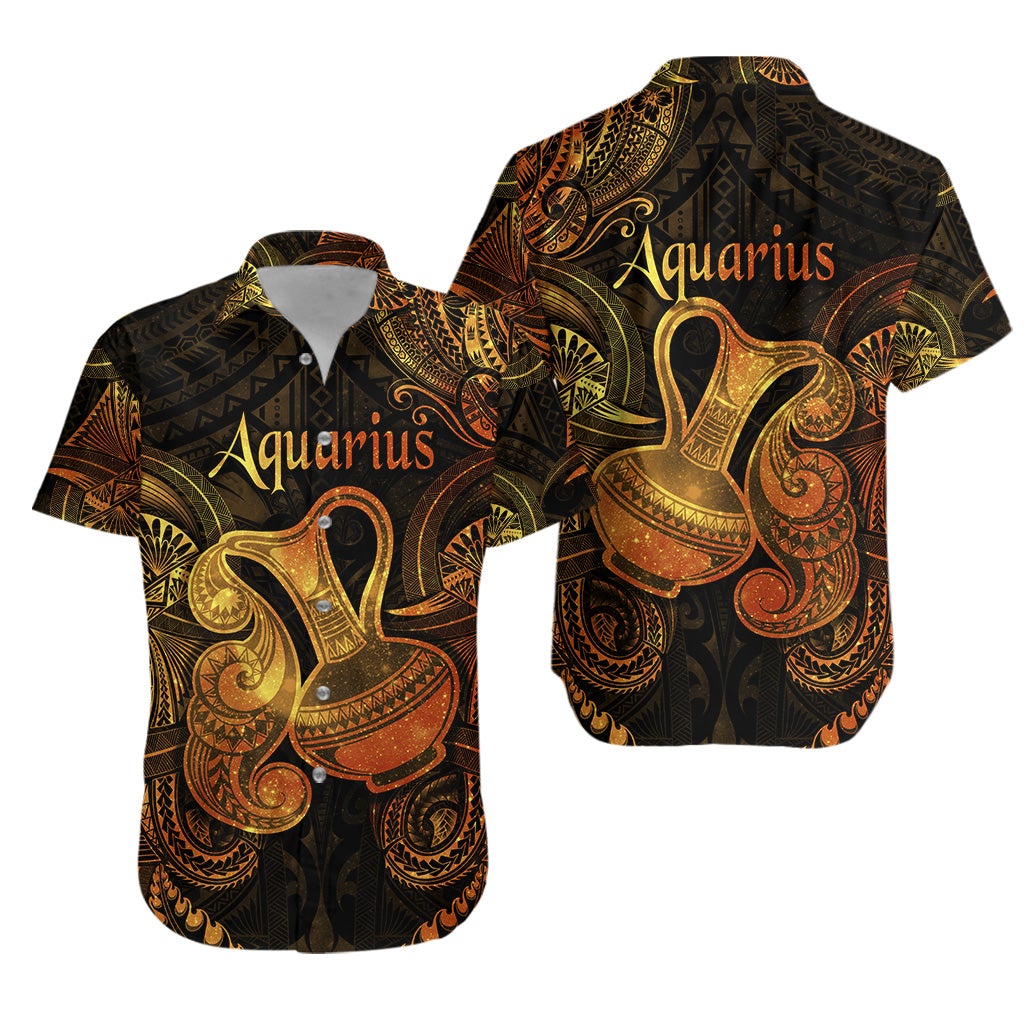 Aquarius Zodiac Polynesian Hawaiian Shirt Unique Style - Gold LT8 - Wonder Print Shop