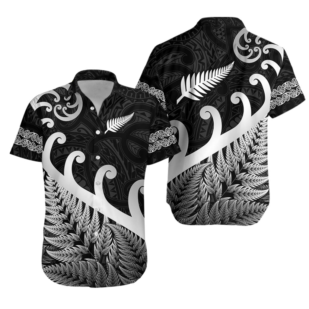 New Zealand Rugby Maori Hawaiian Shirt Silver Fern Koru Vibes Black LT8 - Wonder Print Shop